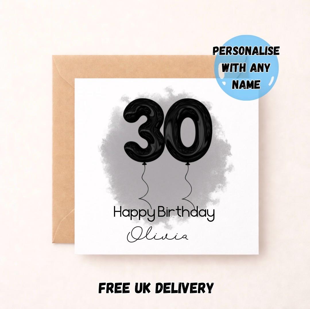 Personalised 30th Birthday Card | Custom Name Card for Her, Him & Friends