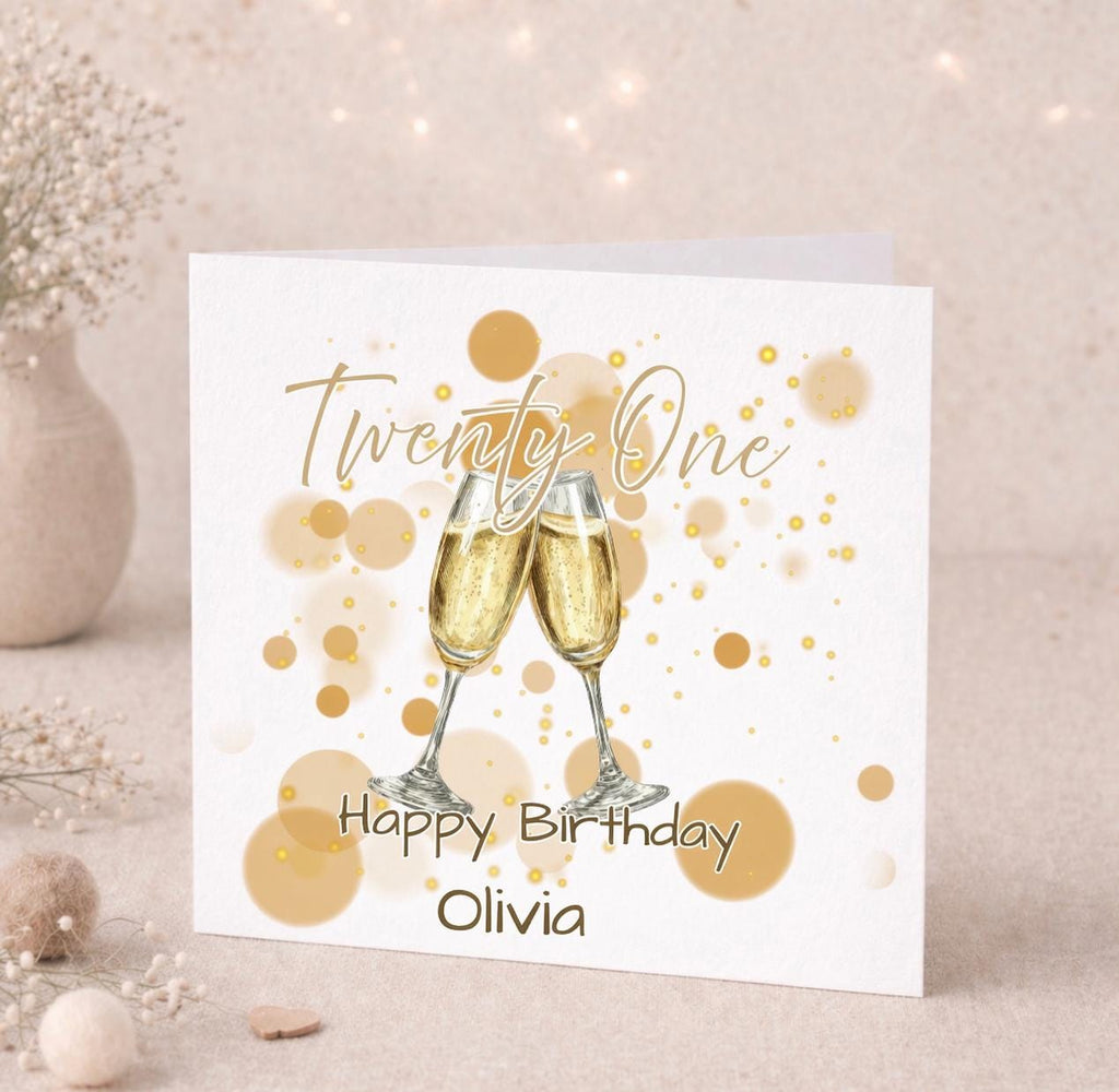 Personalised 21st Birthday Card | Elegant Champagne Birthday Card