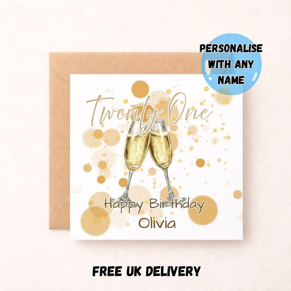 Personalised 21st Birthday Card | Elegant Champagne Birthday Card
