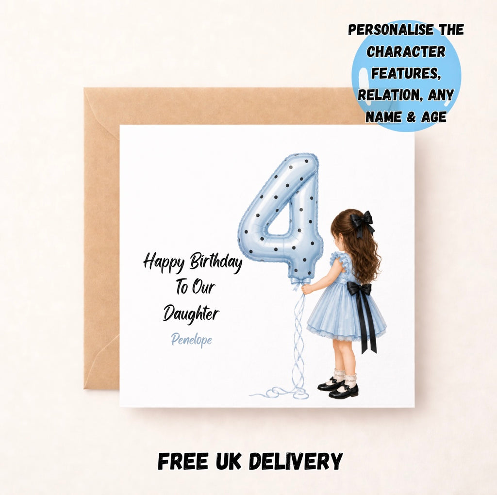 Birthday Personalised Card for Daughter | Custom Girl Balloon Birthday Card