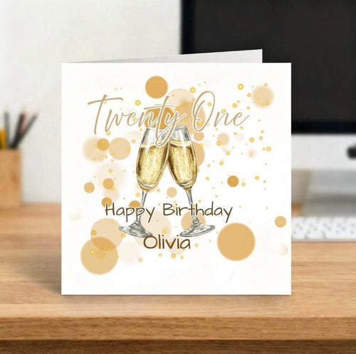 Personalised 21st Birthday Card | Elegant Champagne Birthday Card